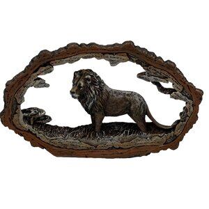 Wildlife Collectibles Hand Carved Bark Lion Sculpture 7.5"x5" Unique By Horiz